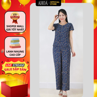 Đồ Bộ Lanh Trung Niên Cho Mẹ AHOA Cổ Tròn Quần Dài, Đồ Tole Nữ Mặc Nhà Cao Cấp, Bộ Lanh Mặc Nhà Trung Tuổi Hoa Nhí BL13