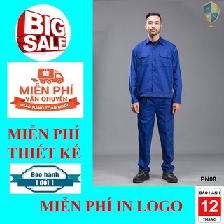 Bộ quần áo bảo hộ lao động PN21 - Màu xanh dương, quần áo bảo hộ lao động giá rẻ, BHLĐ Phúc Nam