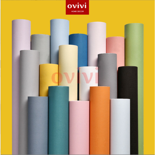 Giấy Dán Tường Phòng Ngủ một màu trơn Pastel nhám có keo sẵn chống thâm nước cuộn 10m x 45cm Ovivi