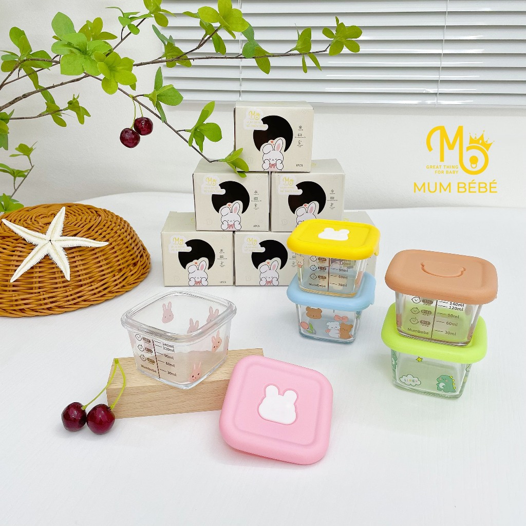 Hũ Thủy Tinh Chia Vạch MUMBEEBE Mẫu Mới Dung Tích 120ml-140ml Đồ Dùng Ăn Dặm