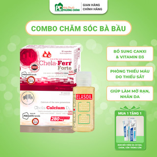 Combo Bầu Canxi Chela Calcium D3 + Sắt Chela Ferr Forte + Dầu Rạn Da Medicosh Elasoil