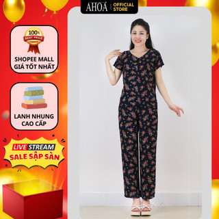 Bộ Đồ Lanh Nữ Mặc Nhà AHOA Cổ Sen Quần Dài, Đồ Bộ Tole Trung Niên Cho Mẹ Mùa Hè, Đồ Bộ Nữ Vải Lanh Nhung Cao Cấp BL15
