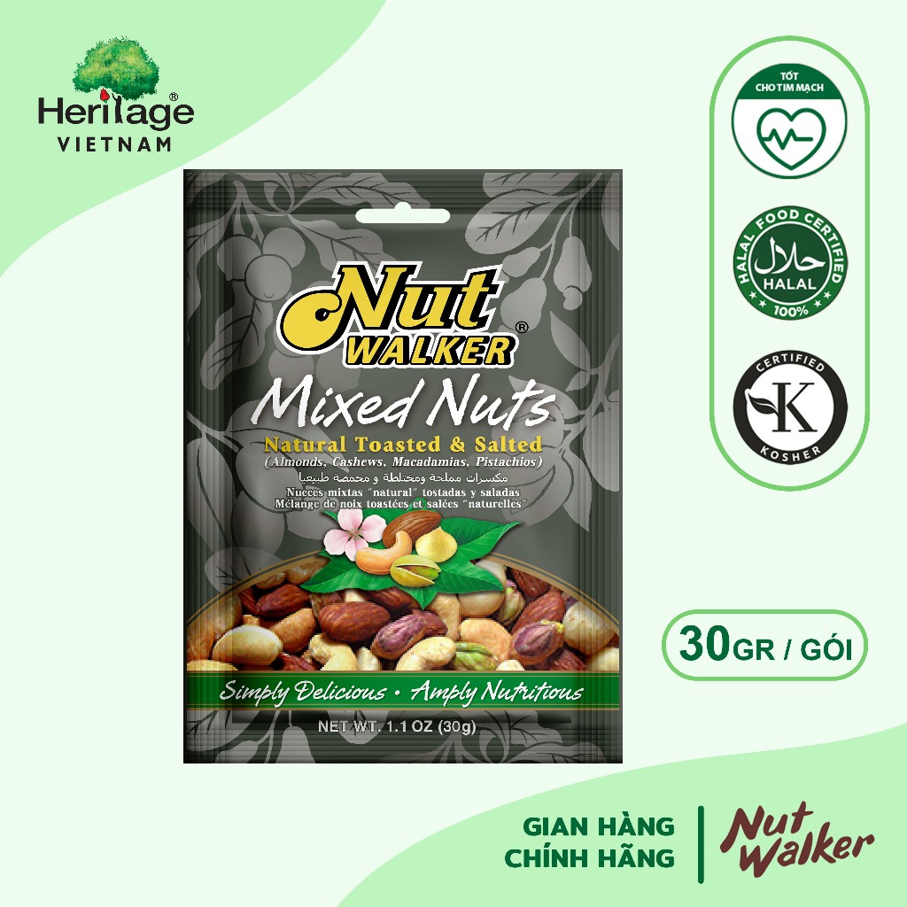 [Date T6/2026] - Hỗn Hợp Hạt Khô Rang Muối Nut Walker 30gr/gói