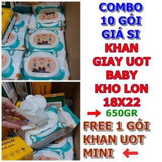 Combo 10 gói-giá sỉ-khăn giấy ướt ko mùi baby em bé,sơ sinh và người lớn khổ lớn 18x22