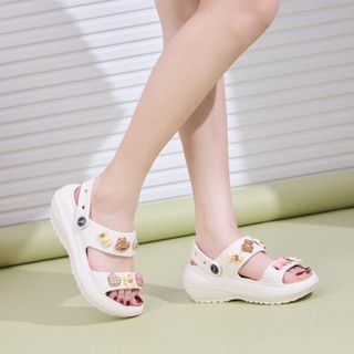 Dép nữ MWC 8455 - Dép Cross 2 Quai Ngang Đế Cao Hack Dáng Gắn Sticker Siêu Cute