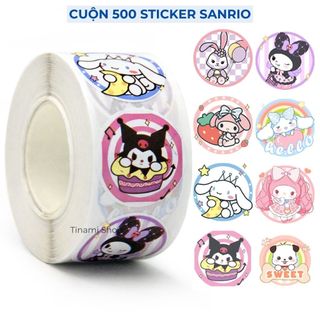 Set 100 500 sticker sanrio nhãn dán nhân vật hoạt hình sanrio cuộn 500 tem dán trang trí gói hàng