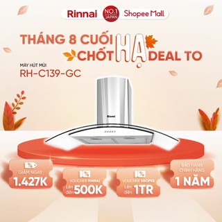 Máy hút mùi 90cm rinnai rh-c139-gc than hoạt tính và ống thoát 260w - hàng chính hãng.