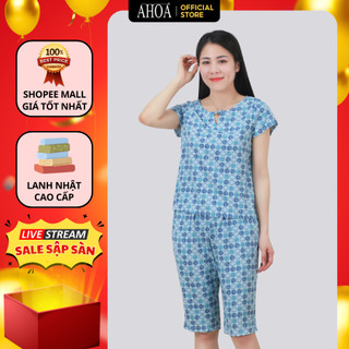 Bộ Lanh Mặc Nhà Nữ AHOA Quần Lửng Cổ V, Đồ Bộ Trung Niên Cho Mẹ Vải Lanh Nhật Cao Cấp, Đồ Bộ Tole Nữ Mặc Nhà Mùa Hè BL3