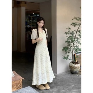 Váy hoa nhí dáng dài cổ bèo phong cách tiểu thư CHANGSTORE - V358