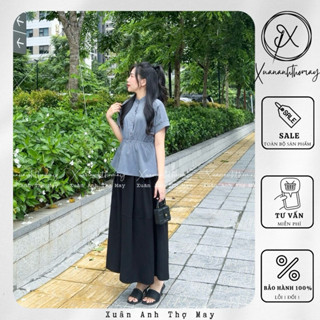 Set áo cổ tàu kẻ + chân váy - Xuananhthomay