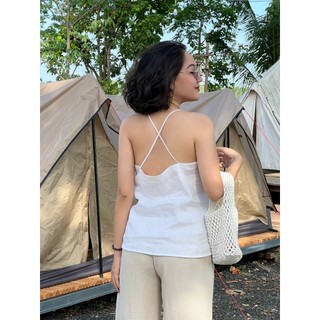 𝗠𝗔𝗬 𝗟𝗜𝗡𝗘𝗡 - Áo Dây Linen Cổ Ngang, Đan Dây Lưng Basic (hình ảnh chính chủ)