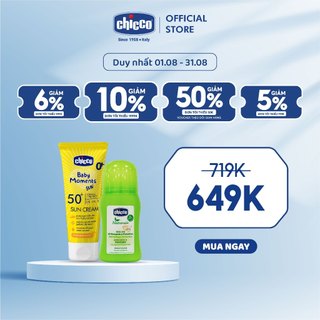 (Tặng túi đựng) Combo Chicco Mùa hè 1 (Kem chống nắng & Lăn đa năng xua muỗi)