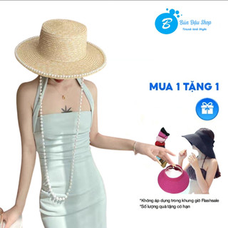 Nón cói đan gaucho mix viền & quai ngọc