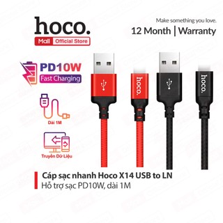  Dây sạc nhanh USB to IP dùng cho ip6 7 8 X Hoco X14 hỗ trợ sạc 2A 1.7A dây dù chống gãy gập dài 1m 2m 