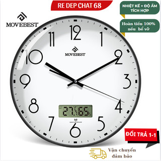 Đồng Hồ Treo Tường Chính Hãng Movest, Đồng Hồ Treo Tường 30cm Có Nhiệt Kế, Độ Ẩm Tích Hợp