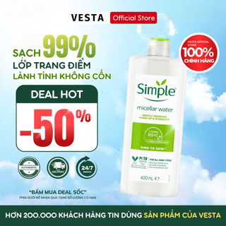 Nước Tẩy Trang Mắt Môi Simple Micellar Water Làm Sạch Lớp Trang Điểm Dưỡng Cấp Ẩm 200ml/400ml