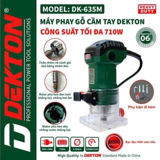 Máy phay gỗ dekton dk-635m, công suất 710w, 100% dây đồng, đường kính mũi 6.35mm