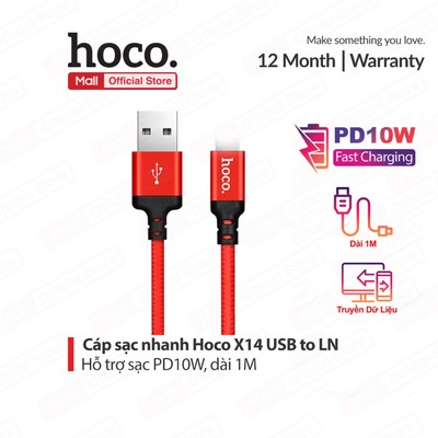 Cáp sạc nhanh HOCO X14/X89 USB to IP dùng cho ip 14 trở xuống, hỗ trợ truyền dữ liệu, dây dù siêu bền dài 1M