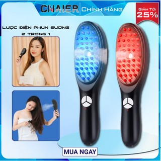 Lược điện chải tóc massage đầu phun tinh chất Cnaier có ánh sáng sinh học ion xanh và đỏ giúp giảm rụng tóc
