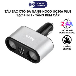 Tẩu sạc nhanh ôtô 4 cổng hoco uc206 plus, cốc sạc 4in1, 2 cổng usb, 2 cổng chia trên ô tô xe hơi
