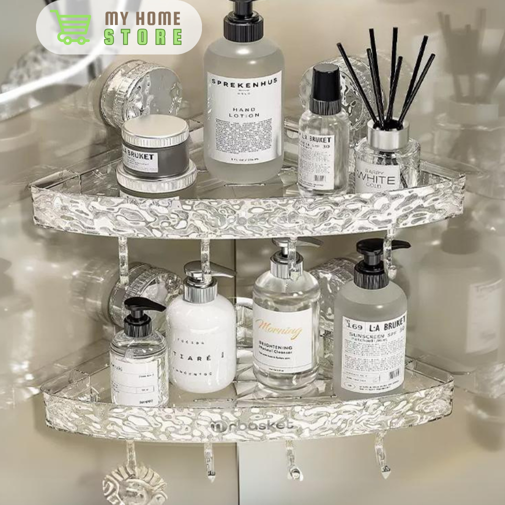 Kệ Góc Nhà Tắm Có Móc Treo 2 trong 1, Kệ Để Đồ Nhà Tắm Có Cốc Hút Trong Suốt - My Home Store KG01