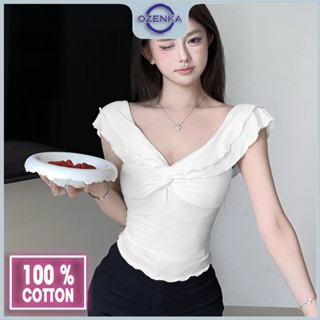 Áo croptop nữ kiểu cổ v trễ hở vai bánh bèo ôm body gợi cảm ozenka , áo crt thun cotton đen trắng mặc đi chơi biển