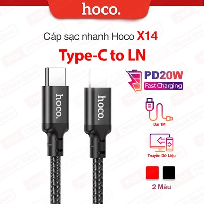 Cáp sạc nhanh Typec to IP PD20W 3.0A Hoco X14/X89 dùng cho ip14 trở xuống dài 1m/2m/3m
