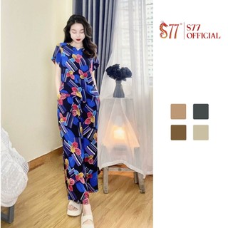 Bộ mặc nhà phom rộng áo cộc tay quần lửng dài vải lanh bà già S77