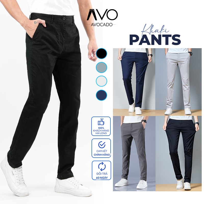 Quần Kaki dài Nam Chất Đẹp Dáng Âu Co Dãn Slimfit Avocado màu đen xanh dáng ôm gọn big size 28-36 cao cấp