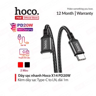 Cáp sạc nhanh PD20W Hoco X14 Type-C dùng cho ip11/12/13/14 dây bọc dù chống đứt, gày gập, dài 1m/2m