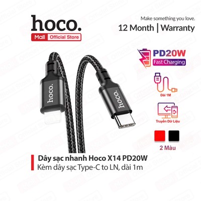 Cáp sạc nhanh Typec to IP PD20W 3.0A Hoco X14/X89 dùng cho ip14 trở xuống , dài 1m/2m/3m