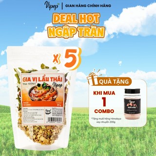 Combo 5 gói Gia vị lẩu thái Vipep 85g chua cay, có sẵn rau củ nước lẩu, nấu dùng ngay - Gia vị Vipep