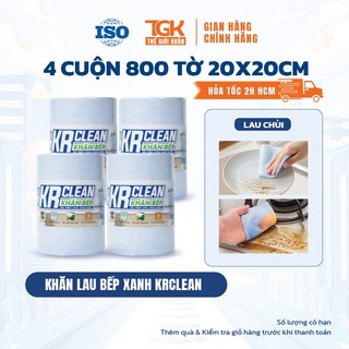 Combo 4 cuộn 800 tờ 20x20cm Khăn lau bếp Krclean thấm hút, khăn lau chén bát, lau các bề mặt căn bếp