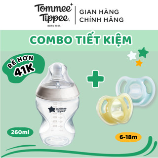 COMBO Ty ngậm silicon siêu nhẹ Tommee Tippee Ultra Light & Bình sữa ty siêu mềm Tommee Tippee Natural Start 260ml