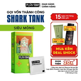 Bao Cao Su PlayAh Super Invisible Siêu Mỏng/ Nhiều Gel/ Kéo Dài Thời Gian/ Có Gai Hộp 10 size 52mm