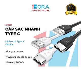 Dây Cáp Sạc Nhanh 1HORA USB-A to Type C - Dài 1M - Màu đen/trắng - CAB251