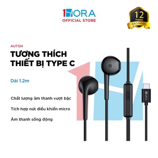 Tai nghe có dây 1HORA đầu Type C - dài 1.2M - Màu trắng/đen - AUT124