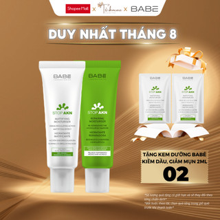 Kem dưỡng ẩm, phục hồi cho da dầu mụn babe stop akn mattifying moisturiser 50ml / stop akn repairing moisturiser 50ml