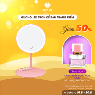Gương tròn để bàn đèn led, gương trang điểm cảm ứng với 3 chế độ sáng Shop10k