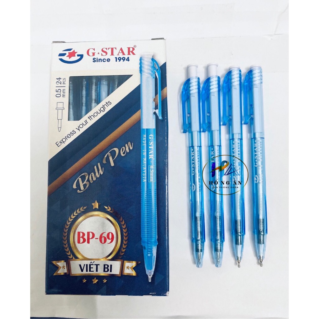 Hộp 24 Cây Bút Bi Bấm Gstar BP-69 Ngòi 0.5mm Mực Xanh Chất Lượng Tốt