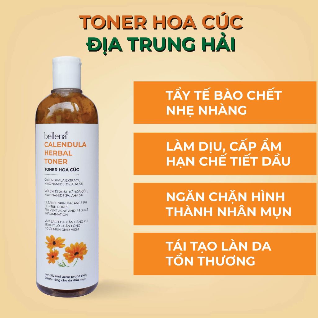 Toner hoa cúc cho da dầu mụn Calendula nước hoa hồng HC 500ml