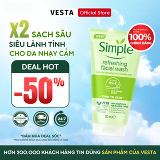 Sữa Rửa Mặt Simple, SRM Simple, Gel Rửa Mặt Cho Da Dầu Mụn Dưỡng Ẩm Dịu Nhẹ Chính Hãng 150ml