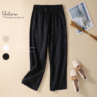  Quần baggy 2 nút cao cấp Yolinen cạp cao lưng thun vải linen mộc dày dặn mềm mát QD01 