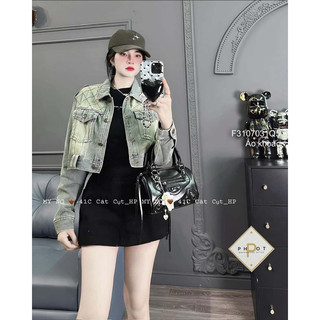 Áo khoác jean vai phối caro, áo khoác jean nữ túi hộp VIENS STORE