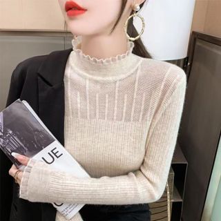  Áo len cổ cao áo len ren mỏng nhẹ Hàn Quốc riềm cổ mặc bên trong và phối được nhiều kiểu thời trang 