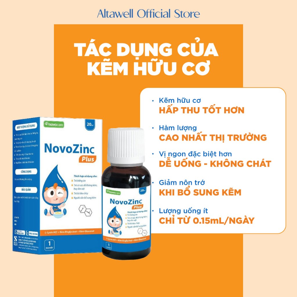 Kẽm cho bé Novocare Novozinc Plus - Giúp Bé Ăn Ngon, Tăng Đề Kháng, Dễ Hấp Thụ