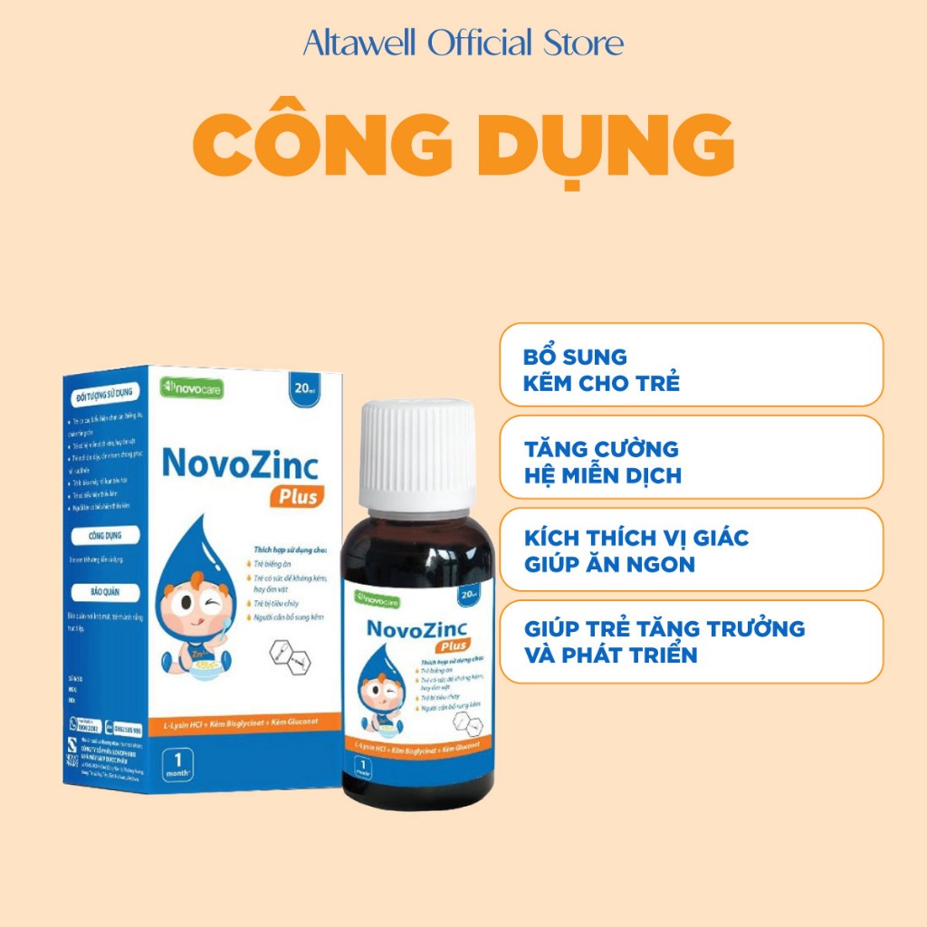 Kẽm cho bé Novocare Novozinc Plus - Giúp Bé Ăn Ngon, Tăng Đề Kháng, Dễ Hấp Thụ