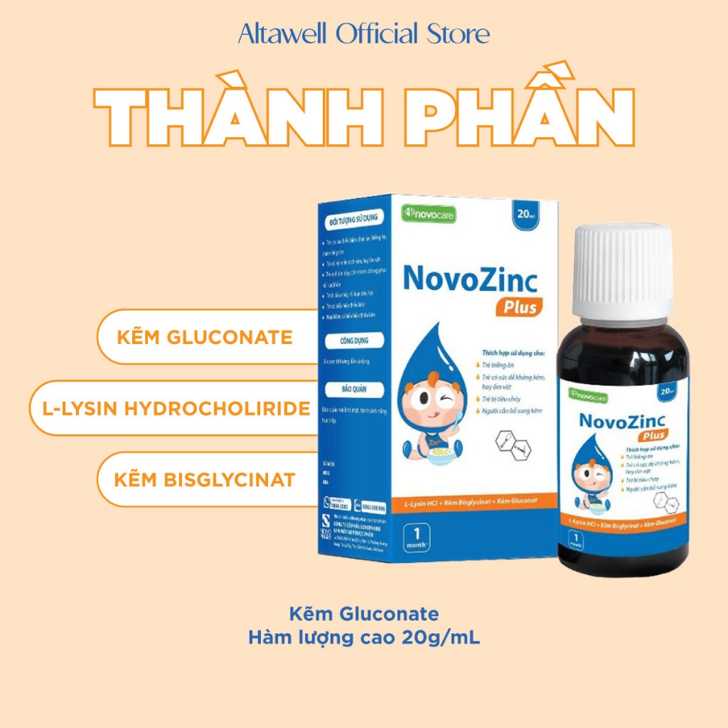 Kẽm cho bé Novocare Novozinc Plus - Giúp Bé Ăn Ngon, Tăng Đề Kháng, Dễ Hấp Thụ