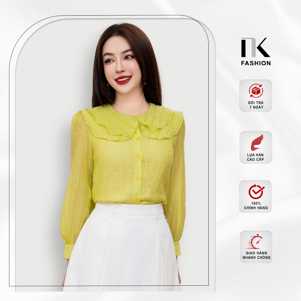 Áo Sơ Mi Tổ Ong Cổ Tròn Bèo Tầng NK Fashion Thời Trang Công Sở Thanh Lịch, Hàn Quốc NKSM2310017