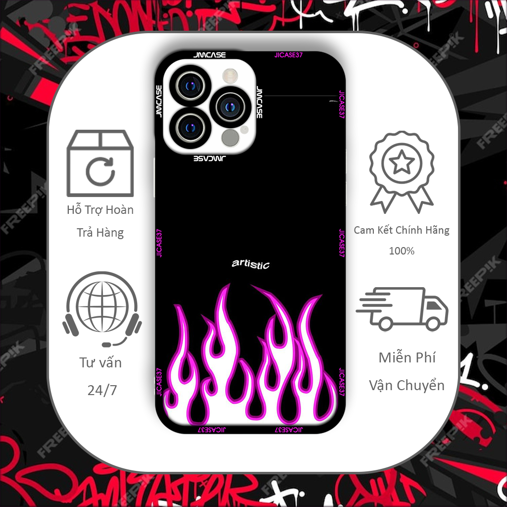 Ốp lưng iphone cạnh vuông Jicase lửa bóng đêm